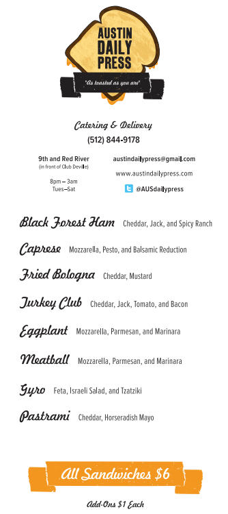 Austin Daily Press Trailer menu