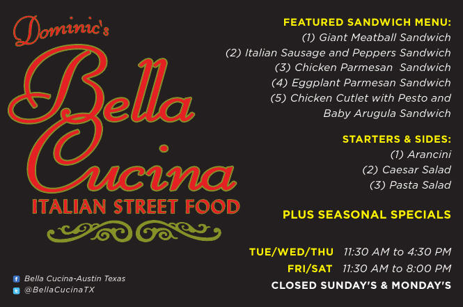 Bella Cucina Trailer Menu