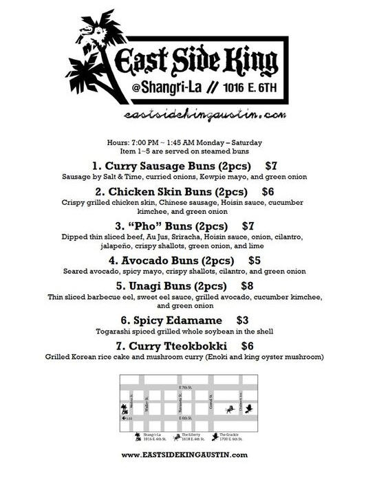 East Side King at Shangri-La menu