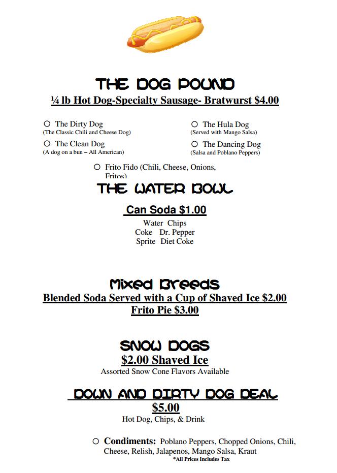 The Dog Pound Trailer Menu