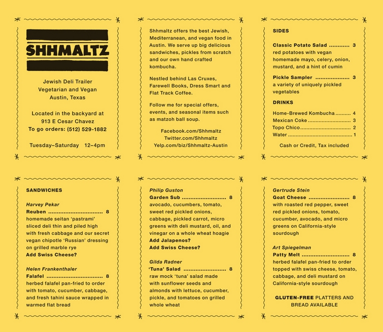 Schhmaltz Food Trailer Menu