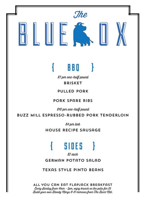 The Blue Ox BBQ and Pancake Cabin Menu